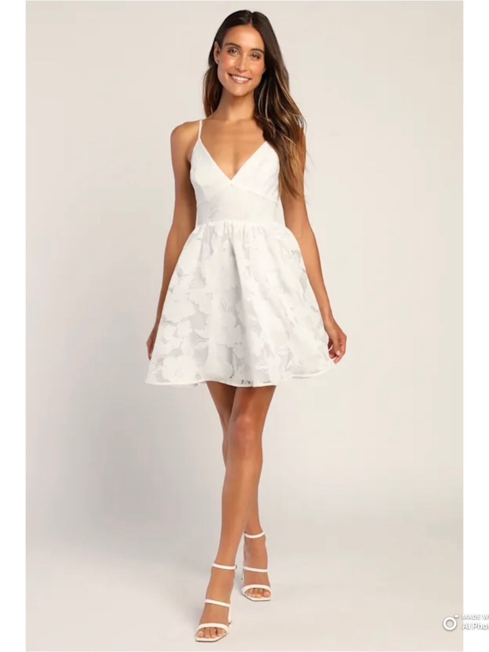 Lulus Medium Floral Feelings White Floral Jacquard Babydoll Mini Dress NWT Party